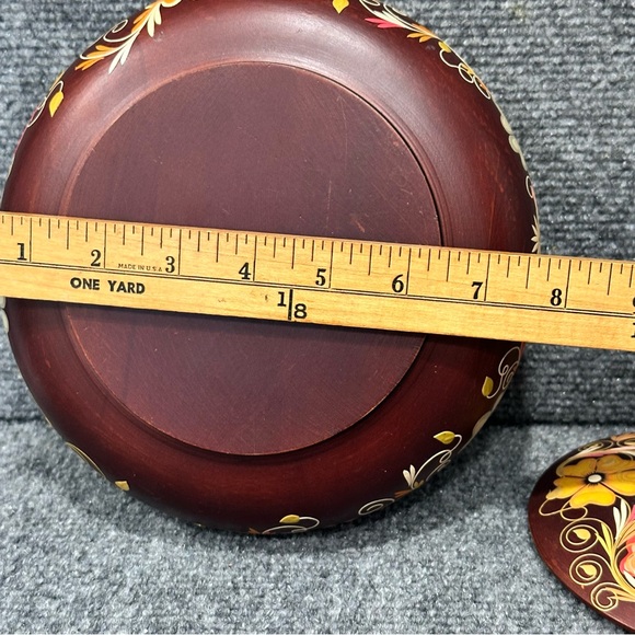 Tole painted wooden box with lid 8” round floral artisan bohemian storage NWT - Picture 7 of 8